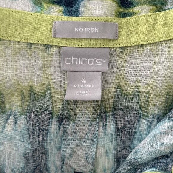 Chicos 100% Linen Shirt No Iron 4 Sz 20 Watercolor Button up Blouse 3/4 Sleeve - Picture 3 of 10
